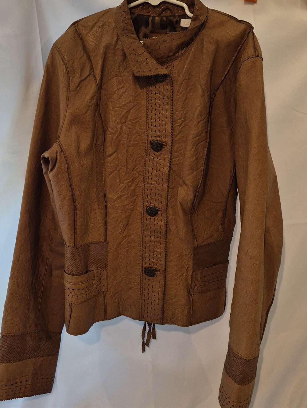 Wilsons Leather Jacket S Brown Genuine Vintage Boho Y2K Leopard Tie Back Western